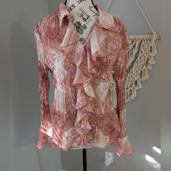 Vintage y2k Jessica ruffled floral long sleeve top small - Picture 1 of 7